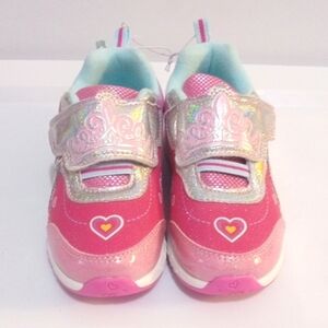 DISNEY PRINCESS GIRLS PINK AND SILVER SPARKLE SNEAKERS SIZE 12 NWT